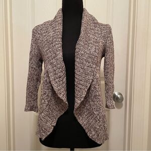 IZ Byer Knit Cardigan Sweater Open Front‎ 3/4 Sleeve Beige Brown Women's Small